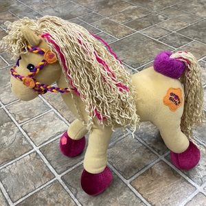 Vintage Groovy girls Kids Plush Horse - Tan and Pink